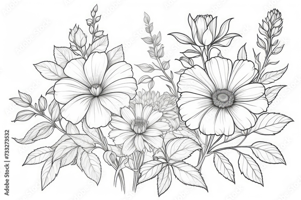 outline drawings of flowers for the coloring page