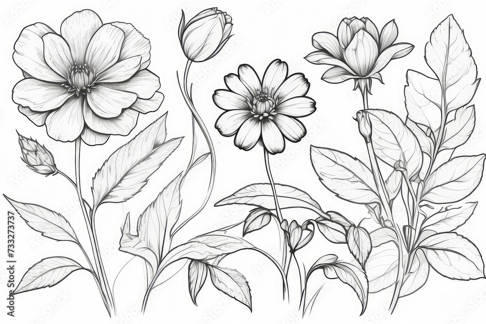 outline drawings of flowers for the coloring page