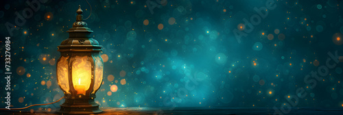 Ramadan Mubarak art with copy space, special banners for Facebook covers and social media. Illustration of an Islamic Ramadan lantern for the blessed Islamic month. photo
