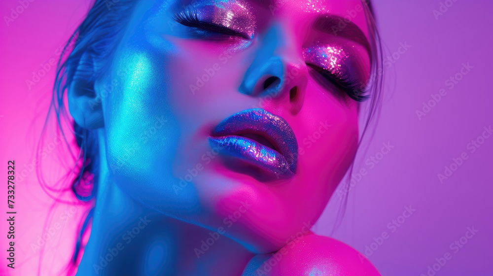 Fashion portrait of young beautiful woman with bright makeup.