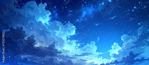 Serene night sky with stars and clouds, ideal for background or wallpaper. dreamy atmosphere in a digital illustration. AI