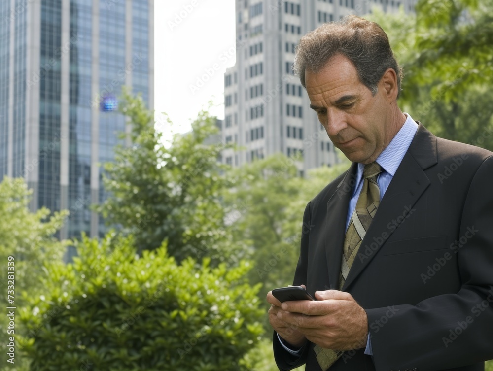 senior businessman looking at his cell phone outdoors senior businessman looking at his cell phone outdoors