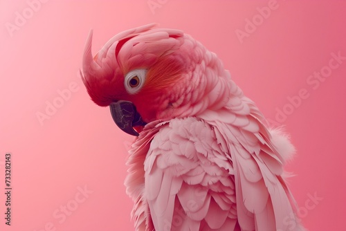 Vibrant pink parrot preening, captured on a soft pink background. perfect for illustration and design needs. AI © Irina Ukrainets