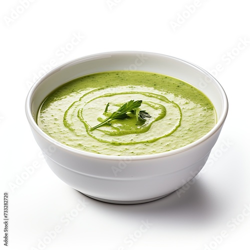 Asparagus soup closeup isolated on white background