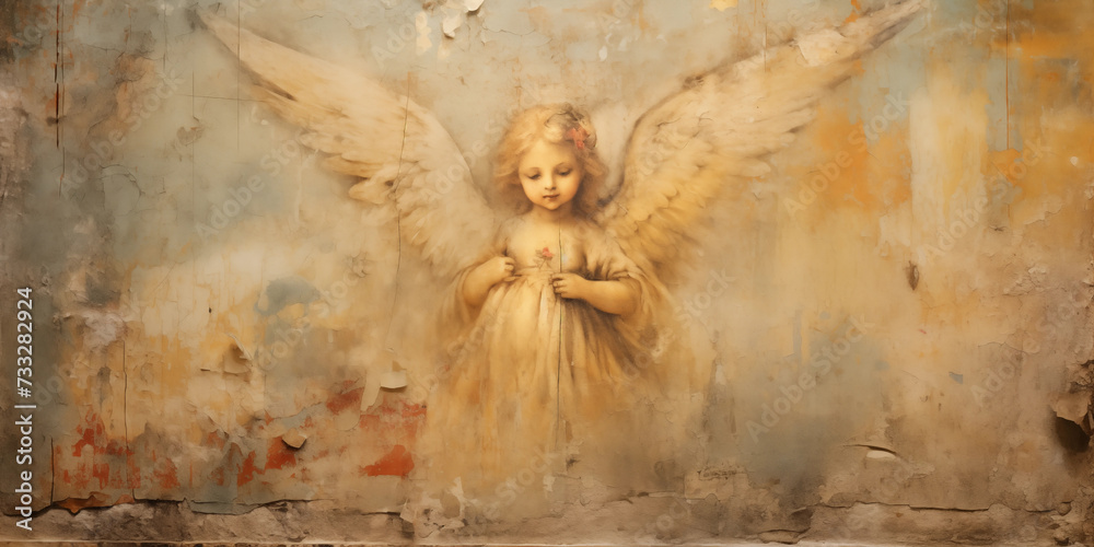 Naklejka premium Old wall with retro fresco painting