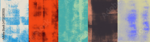 Pastel colored poster templates with grunge halftone texture. Hand drawn dotted texture.