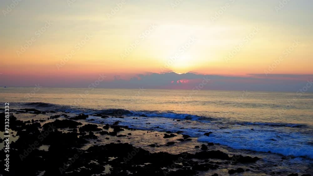Aerial: Drone Panning Shot Of Rocks Splashing On Rocks In Wavy Sea Against Cloudy Dramatic Sky During Sunset - Honolulu, Hawaii Aerial: Drone Panning Shot Of Rocks Splashing On Rocks In Wavy Sea Against Cloudy Dramatic Sky During Sunset - Honolulu, Hawaii