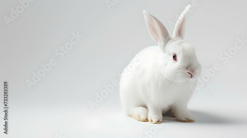 Serene white rabbit on a plain background. perfect for easter. ideal for pets or animal themes. gentle and simple aesthetics. AI
