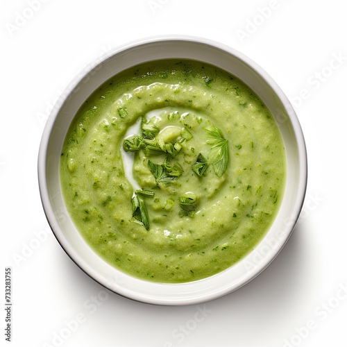 Asparagus soup closeup isolated on white background