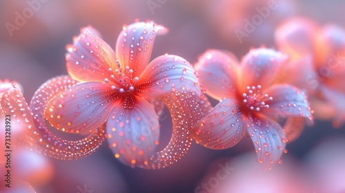 a close up of a pink flower with drops of water on it s petals and a blurry background.