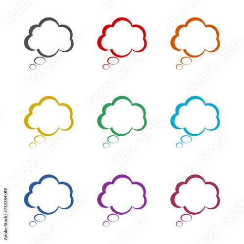 Thought cloud icon isolated on white background. Set icons colorful