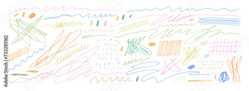 Colorful tangle thin curved lines and squiggles with simple doodle patterns. Hand drawn vector pen lines.