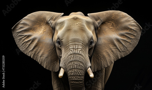 Majestic Elephant Captured in a Professional Photography Studio: A Portrait of Nature's Grandeur Against a Controlled Black Backdrop with Softbox Lighting, Showcasing the Art of Wildlife Photography