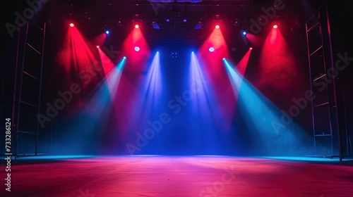 Modern dance stage light background with spotlight illuminated for modern dance production stage. Empty stage with dynamic color washes. Stage lighting art design. Entertainment show