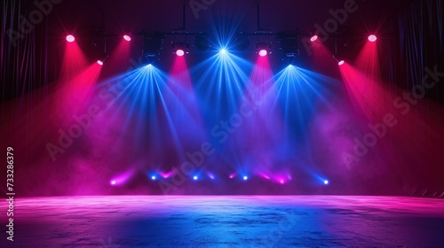 Modern dance stage light background with spotlight illuminated for modern dance production stage. Empty stage with dynamic color washes. Stage lighting art design. Entertainment show