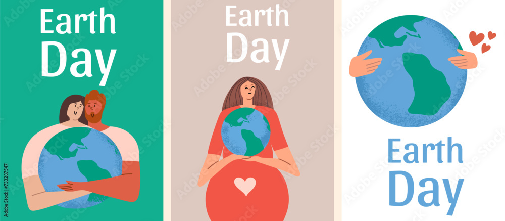 Fototapeta premium International Mother Earth Day postcards set. Save world collection posters.