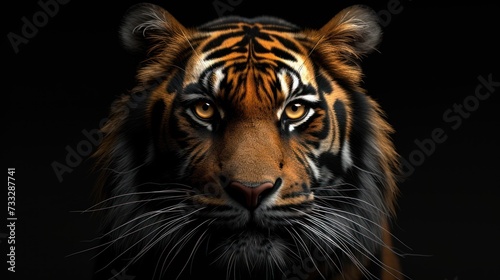 a close - up of a tiger s face on a black background with only one eye on the tiger.