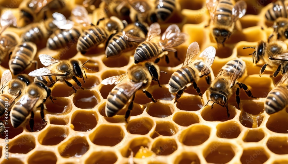 A honeycomb filled with bees A honeycomb filled with bees