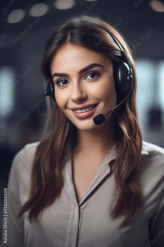 portrait of a woman call center operator with headphones portrait of a woman call center operator with headphones