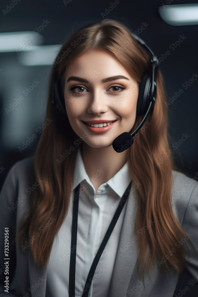 portrait of a woman call center operator with headphones portrait of a woman call center operator with headphones