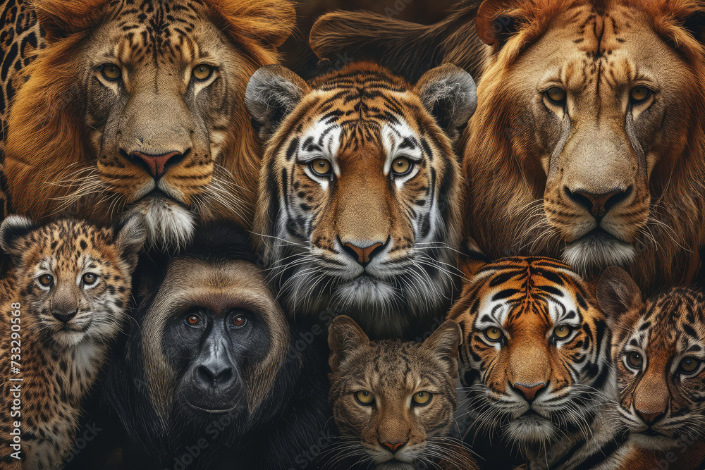 Fototapeta premium A group of wild animals background for world wildlife day