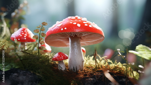 Amanita muscaria fly mushroom in the forest. AI Generative.