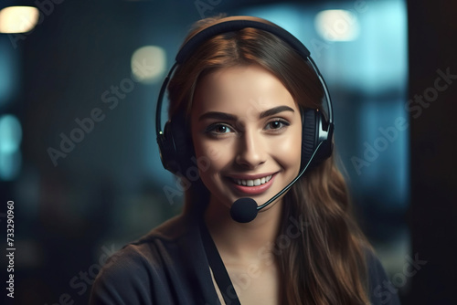 portrait of a woman call center operator with headphones