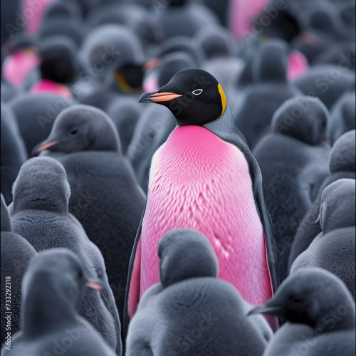 Pink Penguin Among Grey Ones