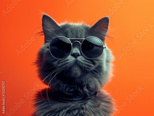 British Longhair with Sunglasses on Orange Background