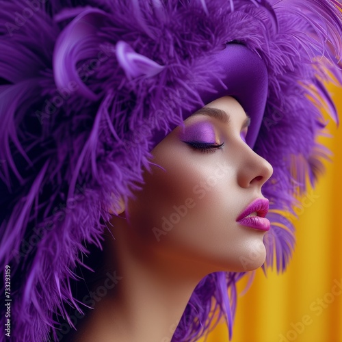 Purple Feathers and Yellow Background