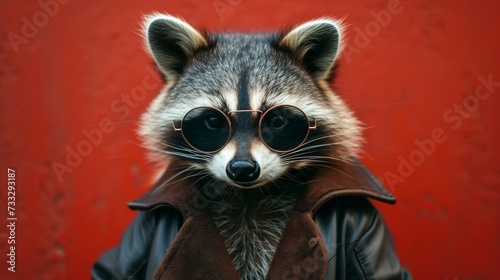 Raccoon in Red Background
