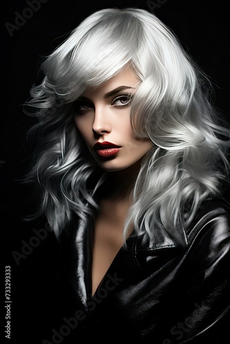 Woman with silver hair. Fashion shot