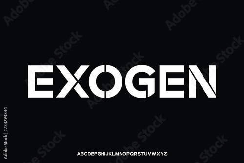 Modern geometric stencil type alphabet display font vector. Creative futuristic typeface