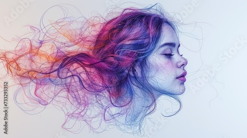 a woman with her hair blowing in the wind with her eyes closed and her hair blowing in the wind with her eyes closed.