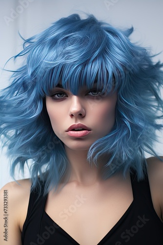 Woman with blue hair. Fashion shot
