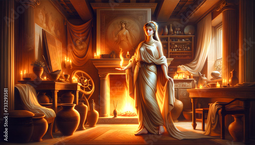 illustration of Hestia, the goddess of the hearth, home, and family in Greek mythology