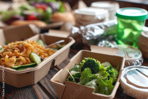 Eco-friendly food package delivery wrapping safe recyclable container lunch disposable cardboard recycling organic box concept vegan product order zero waste sustainable material meal biodegradable