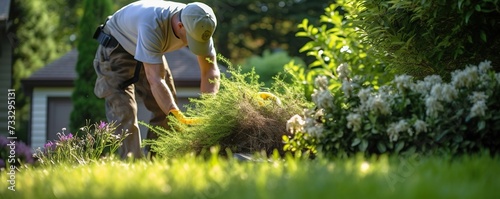 male gardener is cleaning the garden