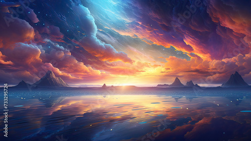 Mystical Sunset Sky Drift Background Ai Generative