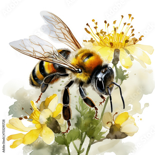 watercolor Bumble Bee clipart, Generative Ai © moondesigner