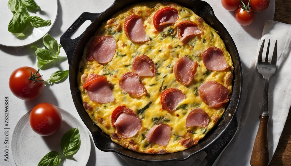 A frittata with ham, tomatoes, and basil A frittata with ham, tomatoes, and basil