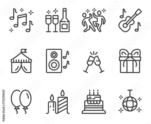 Festival selebration concert party disco dance flat black thin line stroke isolaed icon set collection photo