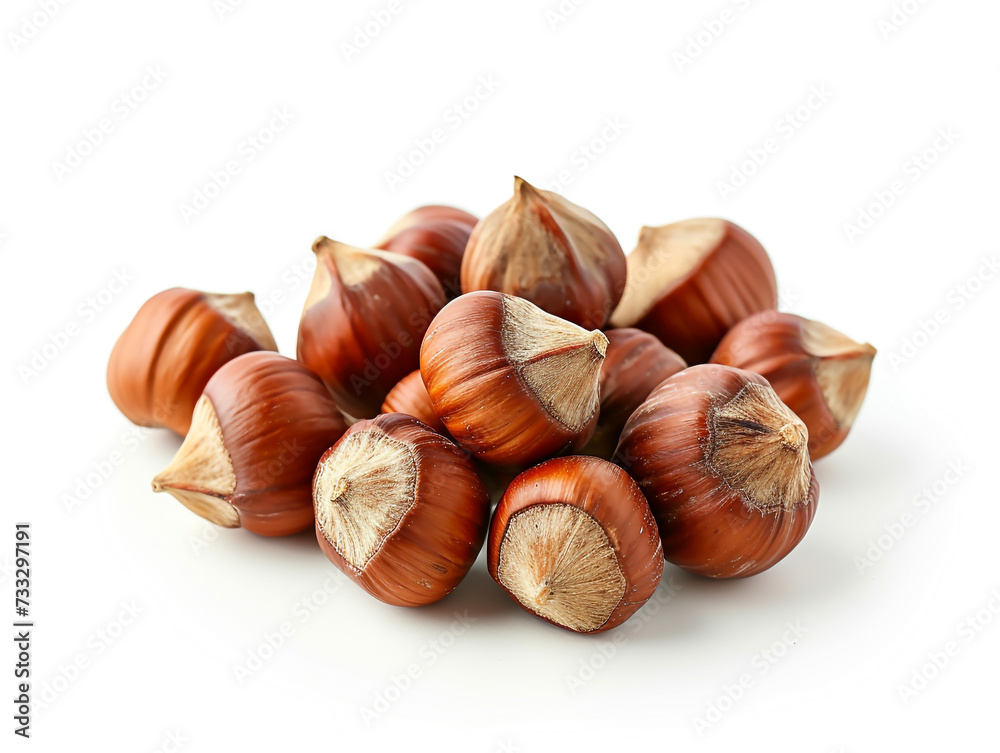 Hazelnuts are isolated on a white background in a minimalist style. Studio photography. Hazelnuts are isolated on a white background in a minimalist style. Studio photography.