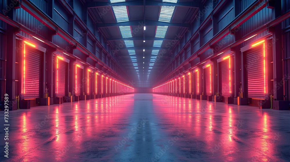 Modern warehouse of the future equipped with lasers