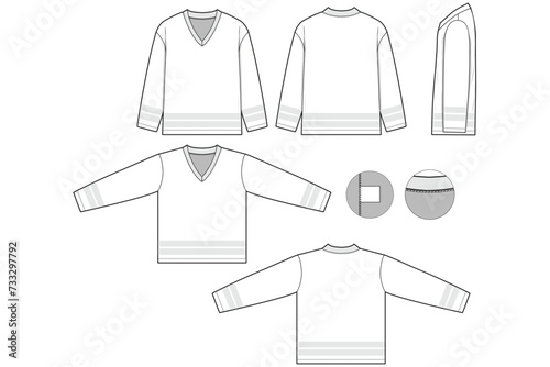 hockey jersey kit polo top t-shirt flat technical drawing illustration short sleeve blank streetwear mock-up template for design and tech packs (ID: 733297792)