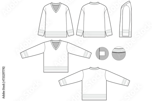 hockey jersey kit polo top t-shirt flat technical drawing illustration short sleeve blank streetwear mock-up template for design and tech packs