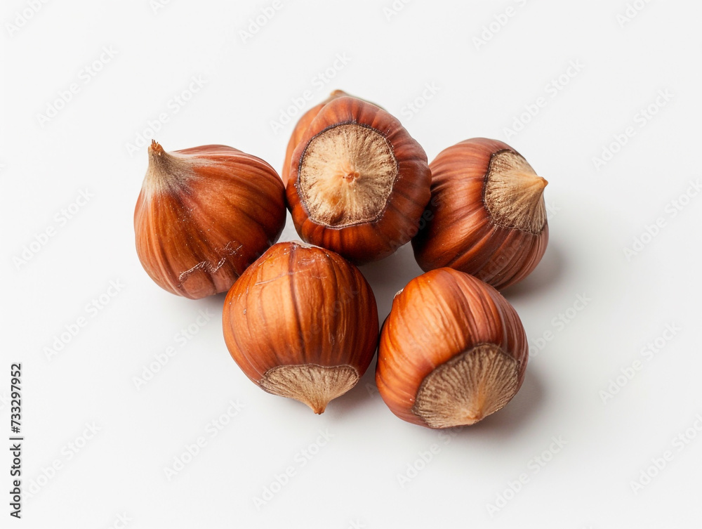 Hazelnuts are isolated on a white background in a minimalist style. Studio photography. Hazelnuts are isolated on a white background in a minimalist style. Studio photography.