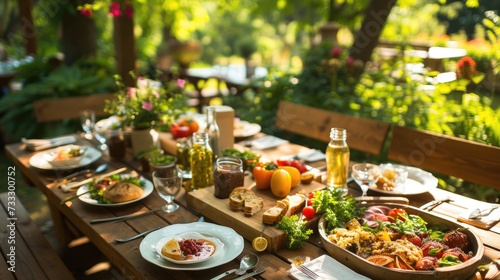 Colorful Farm-to-Table Feast on Rustic Wooden Table