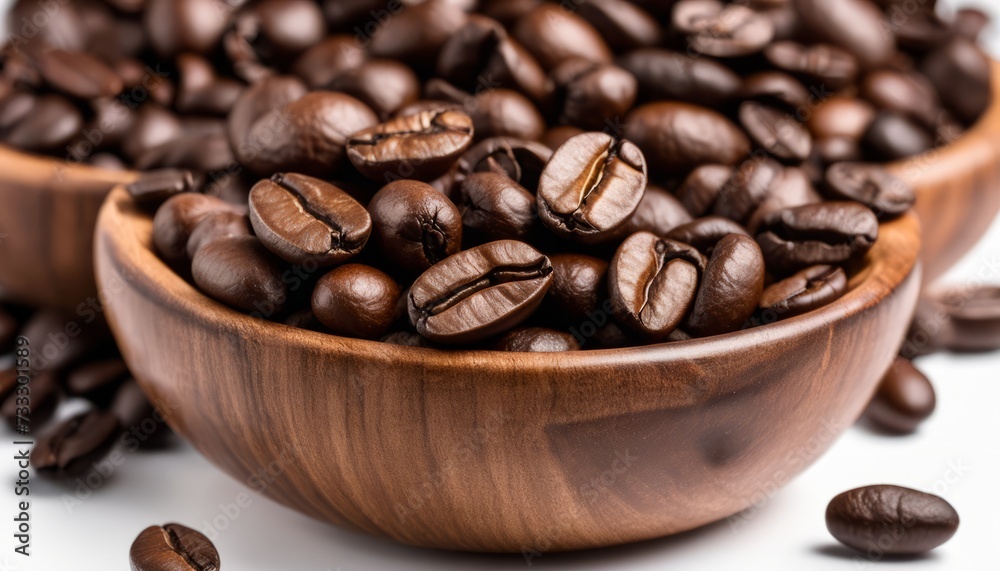Fototapeta premium A wooden bowl filled with coffee beans