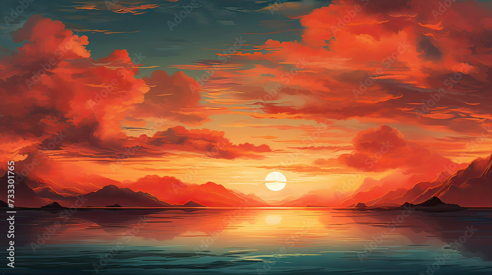 Vast Sunset in Abstract Tones Background Ai Generative